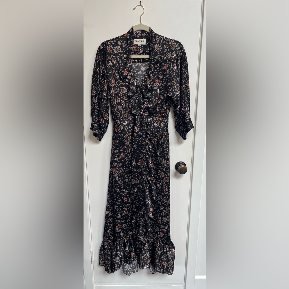 Mayle Black Floral 3/4 Sleeve Dress